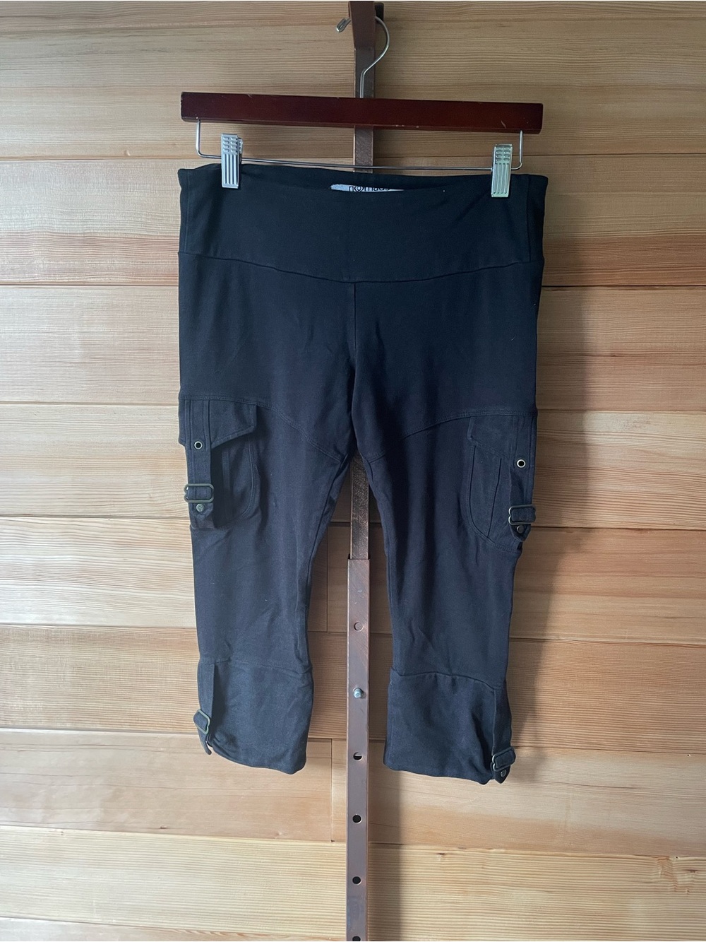 Nomad Black Cropped Cargo Leggings Pockets Adjustable Ruching